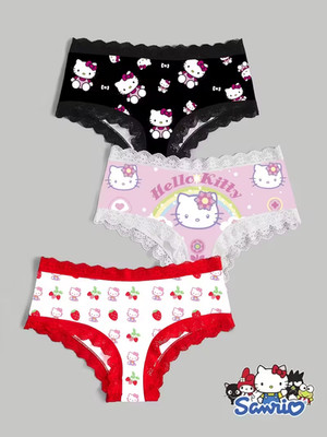 Sanrio Hello Kitty Sexy Cute Cartoon Lace Kawaii Brief Panties - Pack of 3