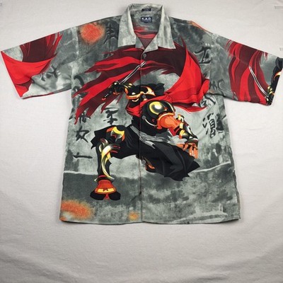 K.A.D. Clothing Co Shirt Mens Large Multicolor Anime Samurai Graphic Button Up