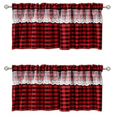 Christmas Red Buffalo Plaid 54"W x 24"L Pack of 2 Red and Black With Lace