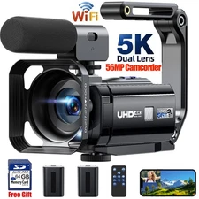 Camcorder 5K Dual Lens 56MP Video Camera YouTube Cam Digital Camera Mic 16X Zoom