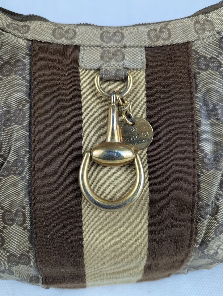 Authentic GUCCI Beige/Ebony Crystal Web Stripe Small Shoulder Bag Made in Italy - Image 3 of 4