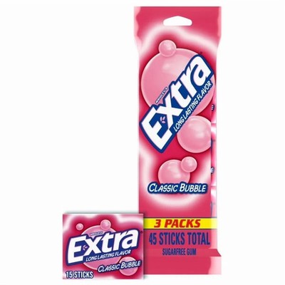 Extra Classic Bubble Sugar Free Chewing Gum - 15 Ct (3 pack)....