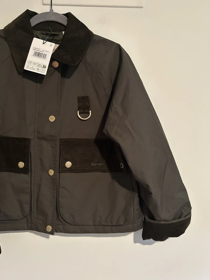 NWT Barbour Phoebe Casual Waxed Jacket Cropped Olive Green Size 4 US 8 UK - Image 2 of 4