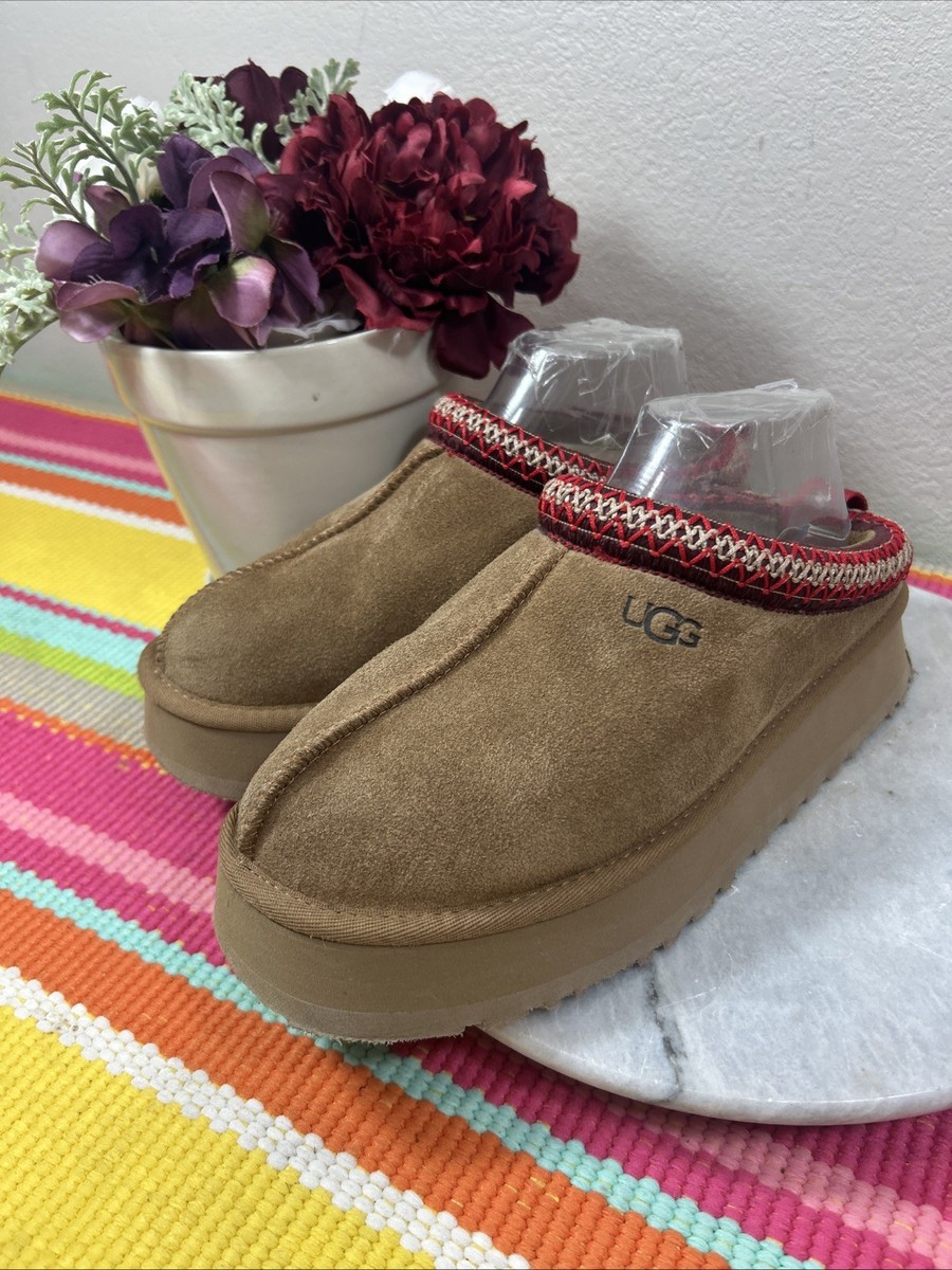 UGG Tazz 1122553 Braid Chestnut Suede Slippers Shoes Women's Size