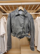 ZARA JACKET COAT DENIM SMALL GREY WASH ZIP UP BIKER CASUAL JEAN WOMENS