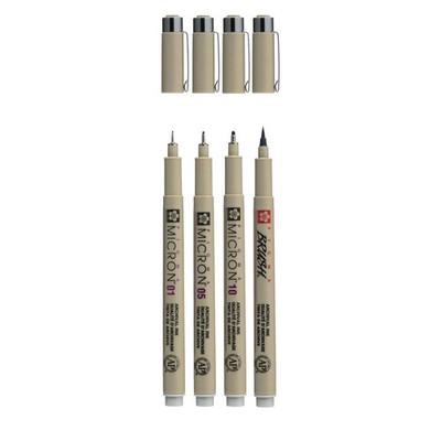 Sakura Pigma Micron Fineliner Set, 4 Sizes, Light Cool Grey