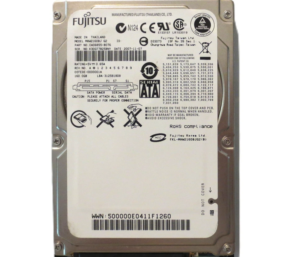 Fujitsu MHW2160BJ G2 CA06855-B076 0EFEDE-0000001A Thailand 160gb Sata 2007-11 - Image 2 of 4