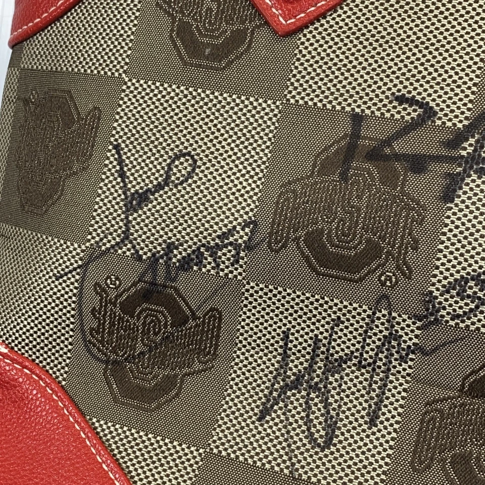 Sandol Ohio State University Buckeyes Purse Red Black Double Handles Zip Signed - Image 2 of 4