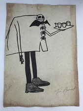 Tim Burton COA Art Painting Original Drawing Vintage Paper Signed