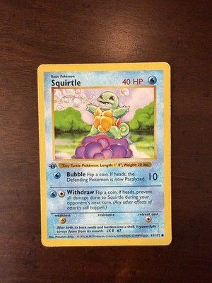 SQUIRTLE 1st Edition Base Set Shadowless 63/102  1999 POKÉMON 