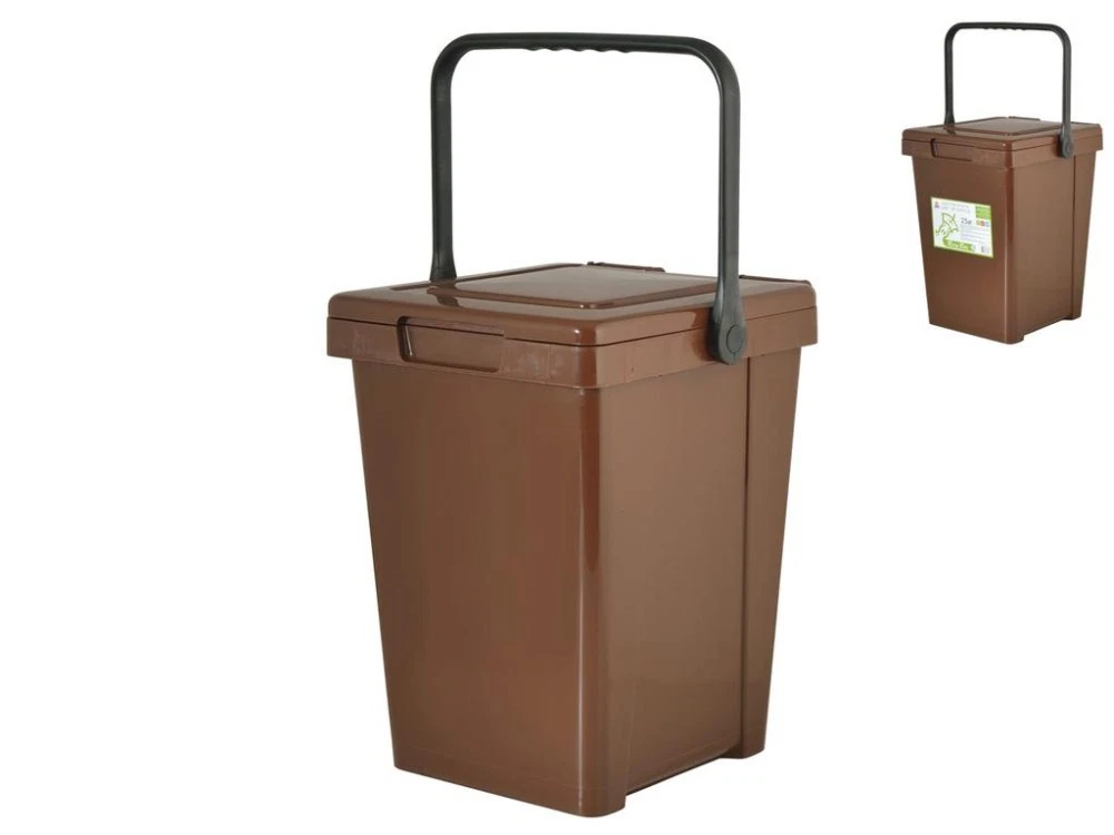 Pattumiera 12 Litri Con Coperchio A Scatto – Plastica PP, Per Cucina, Bagno, Ufficio – Colore Marrone