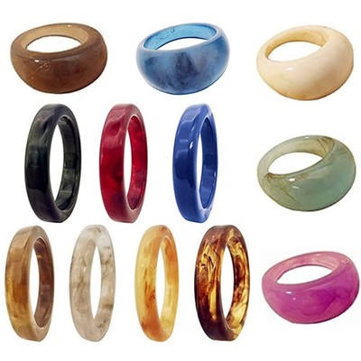 12 Pcs Resin Colorful Wide Thick Dome Knuckle Finger Stackable Joint Ring Ret...