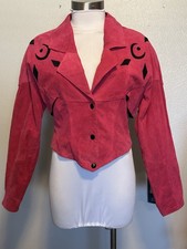 Vintage 1980s CHIA Retro Suede Leather Moto Womens Crop Pink Jacket Size Medium