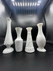 Set of 4 White Milk Glass Vases 7" & 9"