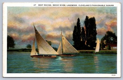 K56/ Rocky Rivre Cleveland Ohio Postcard c1910 Boat Racing Sailboats 371