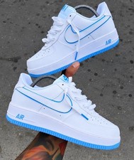 Nike Air Force 1 Low Top Men's White/Blue Leather Sneakers