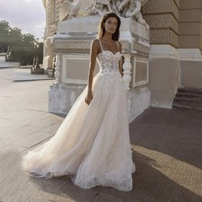 Elegant Spaghetti Strap Wedding Dresses Floor-Length Sweep Train Bride Gowns