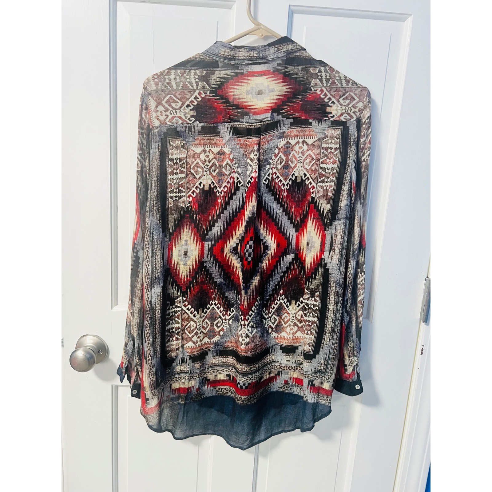 ZARA BASIC Geometric Print Button Up Long Sleeve … - image 4