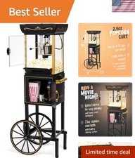 Vintage Popcorn Maker - Professional Cart with 2.5 oz Kettle, Black Retro Style