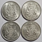 Lot of 4 ~ 1963 - 1964 Canada 80% Silver 50 Cent Half Dollar Coins (A101)