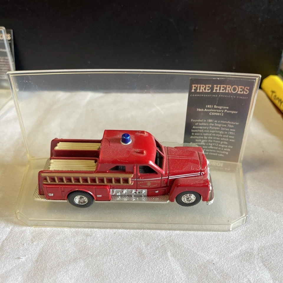 Lot of 4 CORGI Fire Heroes Firetrucks w Display Stands - 1953 1951 1960 1966 - Image 4 of 4