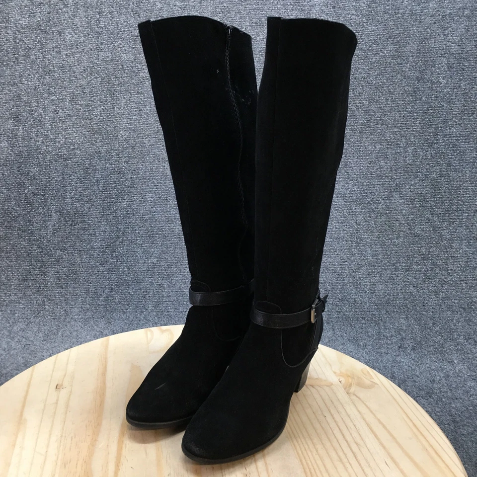 Crown Vintage Boots Womens 10 M Azteca Tall Knee High Black Suede Heels Side Zip - Image 3 of 4