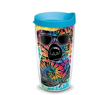 Tervis Tie Dye Dog W/ Sunglasses 16 oz. Tumbler W/ Turquoise Lid Puppy NEW