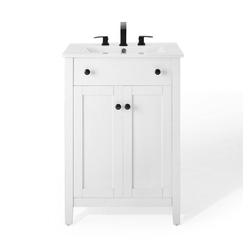 24” Modern White Bathroom Vanity Cabinet White Curved Sink Basin - Picture 5 of 8