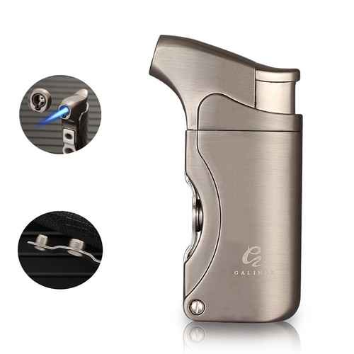 Galiner Windproof 3-Torch Jet Flame Cigar Lighter | Brown Metal Refillable With Punch - View #5
