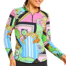 NWT Ladies IBKUL TIMEOUT PINK  GREEN Long Sleeve Mock Golf Shirt S XL  XXL