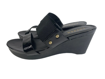 RALPH LAUREN RHIANNA Black Double Strap Platform Wedge Slide Sandals  Women's 8 | eBay