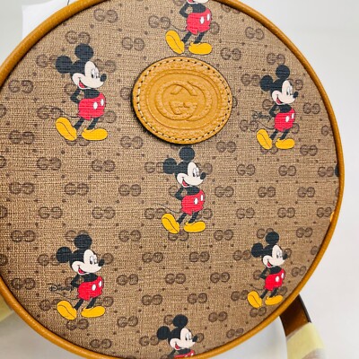 New Gucci x Disney Mickey Mouse Brown GG Canvas Round Mini