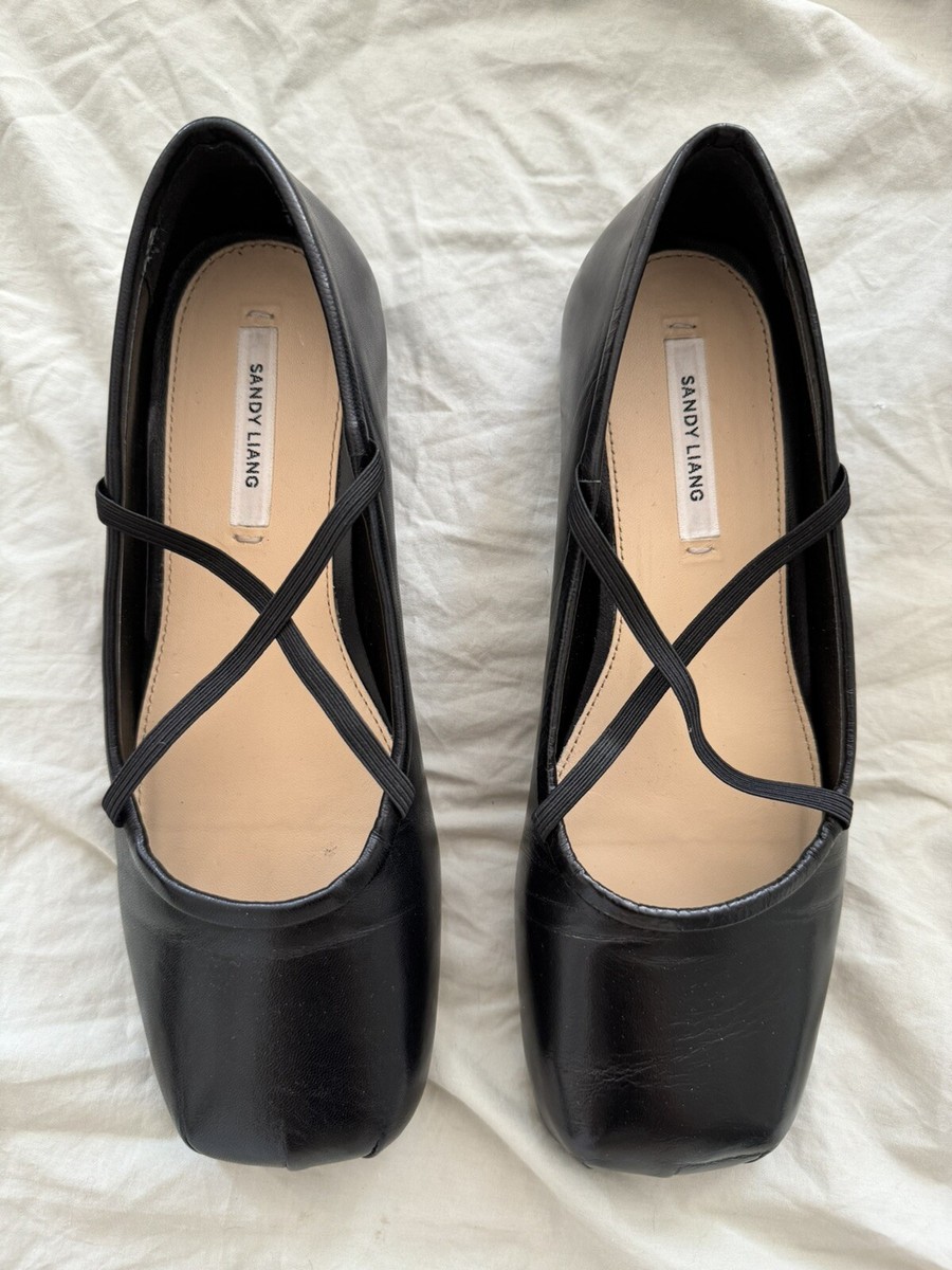 Sandy Liang Criss Cross Pointe In Black Nappa Sz 38 | eBay