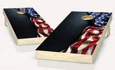 Cornhole American Flag Black Board Vinyl Wrap Laminated Sticker Set Patriotic