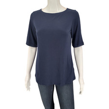 Susan Graver Liquid Knit Top XX-Small Sz Navy Trendy Modern Outdoor Tee Shirt