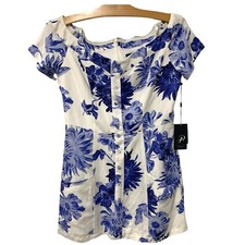 Adrianna Papell | Dress Floral Off Shoulder Shirt Linen Blend Button Front NWT 4