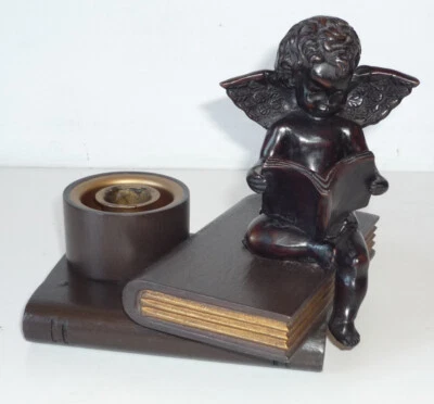 Bougeoir Ange livres en résine et bois - Photo 1/4