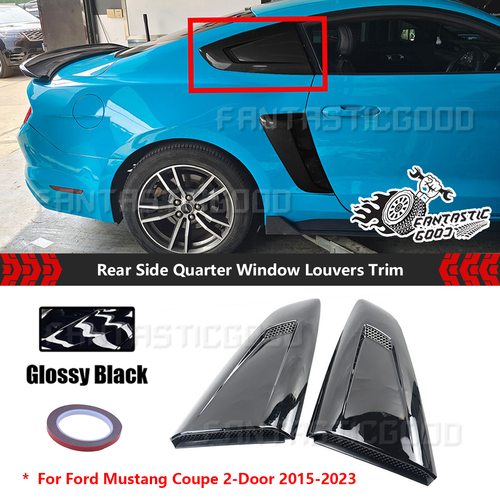 Glossy Black ABS Side Quarter Window Louvers For Ford Mustang 2015-2023 – No-Drill Adhesive