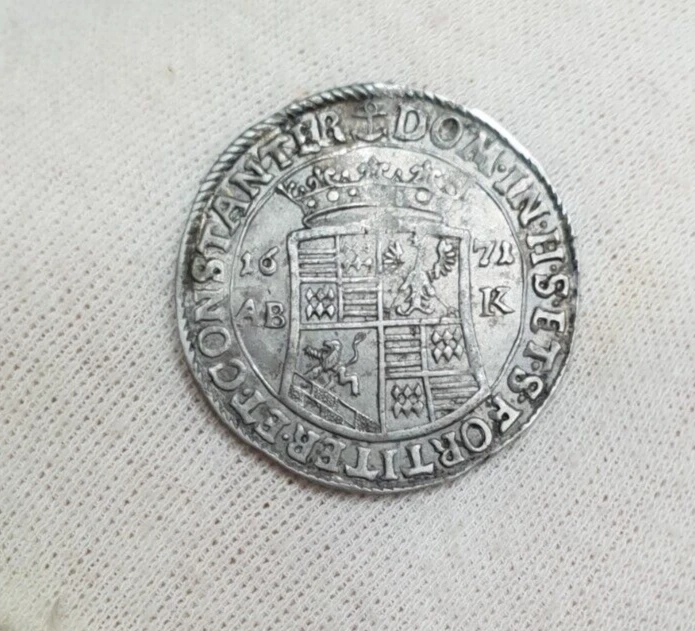 Mansfeld Aunc 1671 Aunc Sliver 1/3 Thaler Rider St. George Dragon 33mm Germany - Image 4 of 4