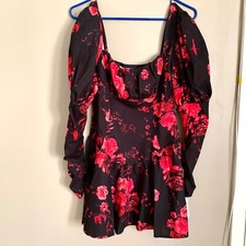 ASOS DESIGN long sleeve flippy mini dress with ruched bust in red floral print