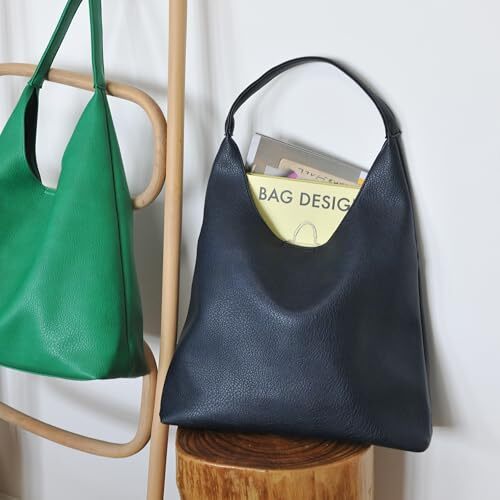 Bolsos hobo para mujer de cuero vegano suave bolso de hombro holgado azul marino - Imagen 3 de 6