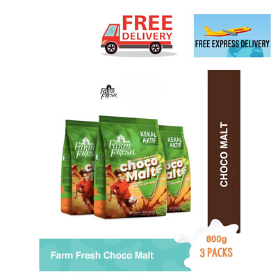 3x Farm Fresh Choco Malt Chocolate Cocoa Milk Powder   800g Each, Rich & Creamy