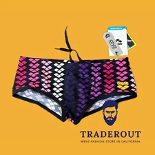 Arena men black pink mutlicolor logo stripe Swim trunk shorts swimwear size 28