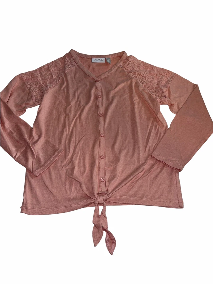 THE CHILDREN'S PLACE Niñas Grande Encaje Corbata Frontal Ligero Suéter Top Rosa $26 Foto 3 de 4