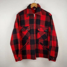 VTG Woolrich Like Unbranded Wool Plaid Mackinaw Jacket Talon Zipper Sz M/L