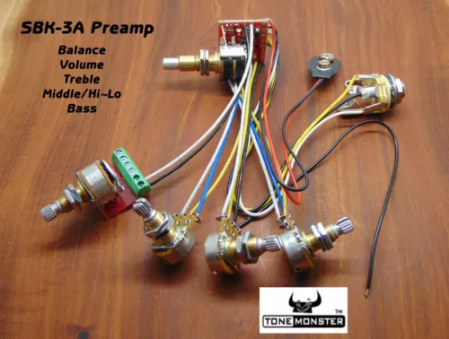 TONE MONSTER SBK-3A Bass Guitar Preamp Balance Volume Treble Middle/Hi-Lo~Bass