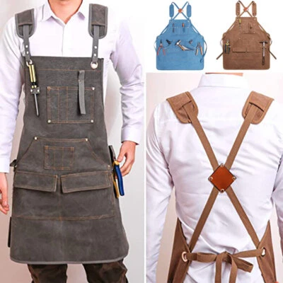 Thick Heavy Duty Waxed Canvas Apron Multi-Functional Tool Work Shop Woodworking