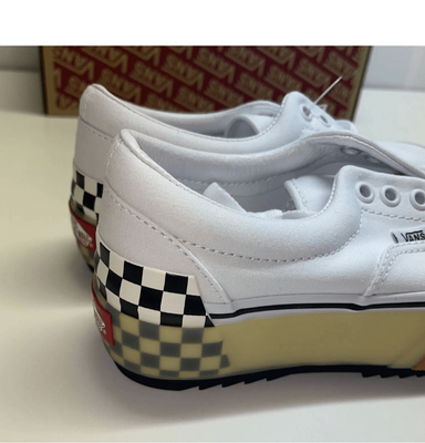 vans era stacked white checkerboard