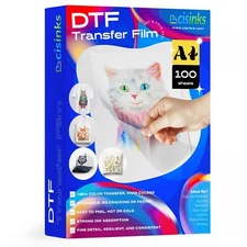 DTF Heat Transfer Film 100 Sheets Hot/Cold Peel A4 8.25" x 11.75" Paper
