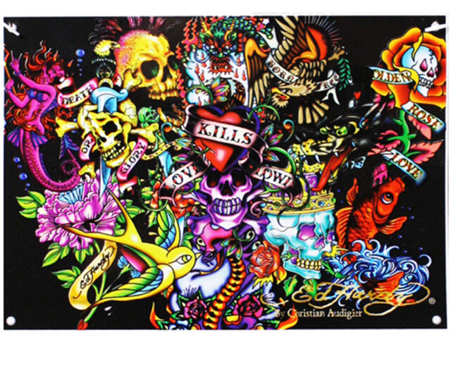 Ed Hardy Collage 7 X 5 Polyester Bedroom Dorm Room Tattoos Wall